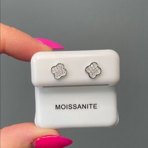 0.17 CTW Moissanite Diamond Sterling Silver Clover Stud Earrings